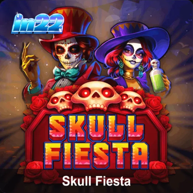 Tampilan visual slot Skull Fiesta dengan tema Day of the Dead dan simbol tengkorak yang cerah